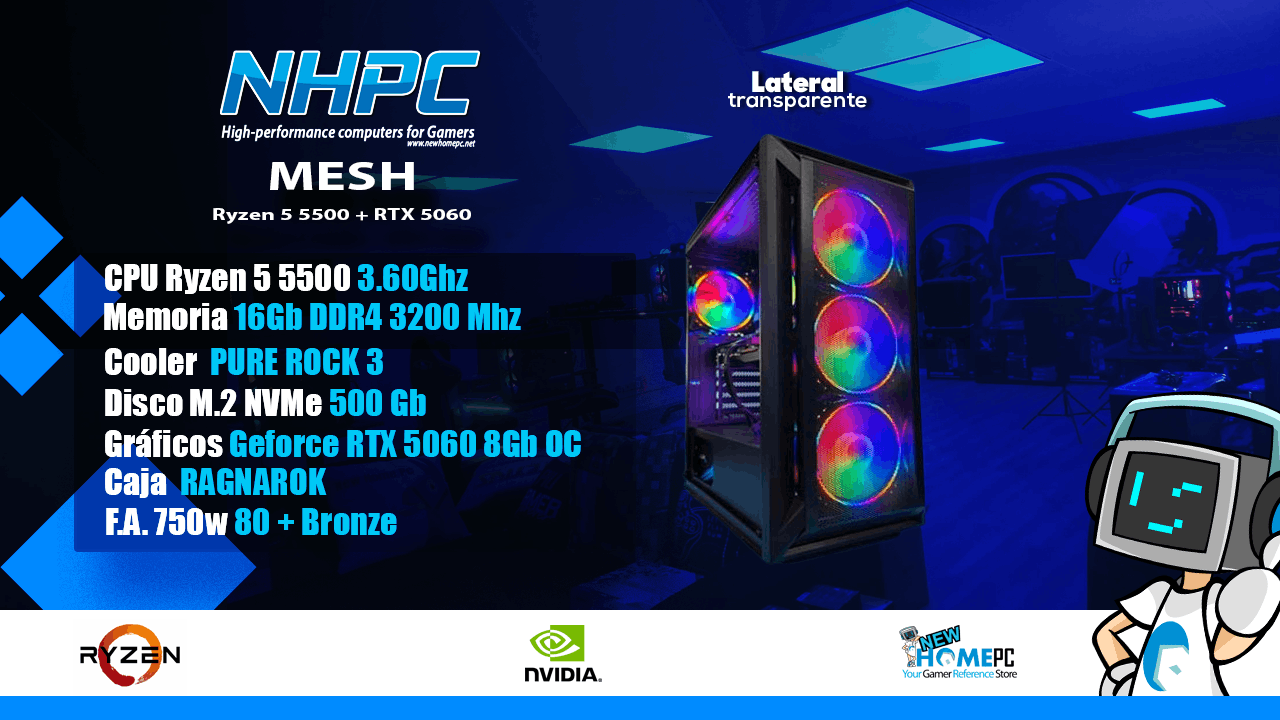 PC gaming NHPC Mesh - Ryzen 5 5500 - 16Gb - RTX 5060 - 500GB